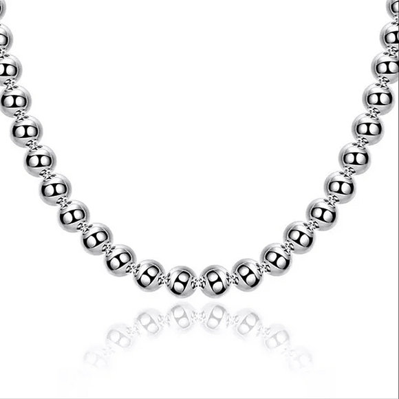 Beaded Ball Sterling Silver Necklace 10mm - Picture 4 of 7
